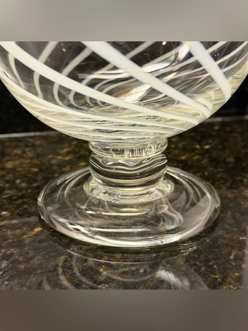 Hand-Blown White Swirl Italian Glass Pedestal Vase